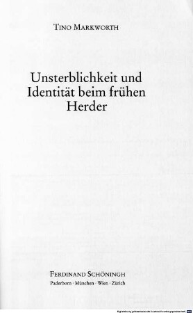 Unsterblichkeit und Identität beim frühen Herder