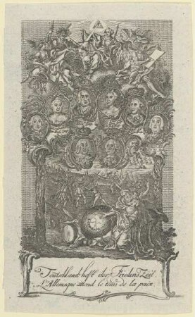 Bildnis des Adolph Frid., der Elisabetha Petr., des Franc. I, der Mar. Ther., des Ludovic XV, des August. III, des Fridericus und des Georgius II