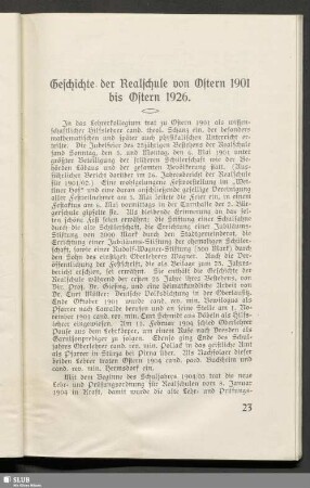 Geschichte der Realschule von Ostern 1901 bis Ostern 1926