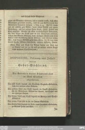 Dispositio, Ordnung und Inhalt dieses Gebet-Büchleins.