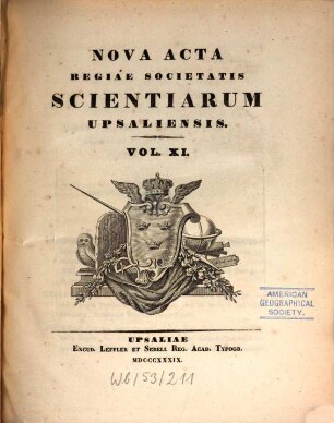 Nova acta Regiae Societatis Scientiarum Upsaliensis, 11. 1839