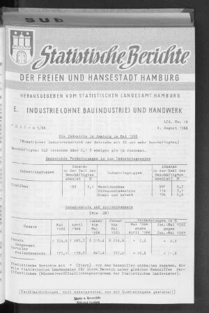 Die Industrie in Hamburg im Mai 1966 : Lfd. Nr. 16