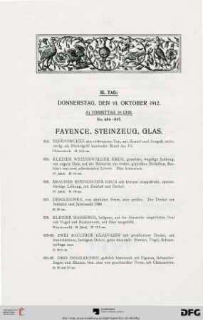 Fayence, Steinzeug, Glas (Nr. 654-847)