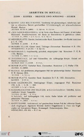 Arbeiten in Metall: Zinn, Kupfer, Bronze und Messing, Silber (Nr. 60-97)