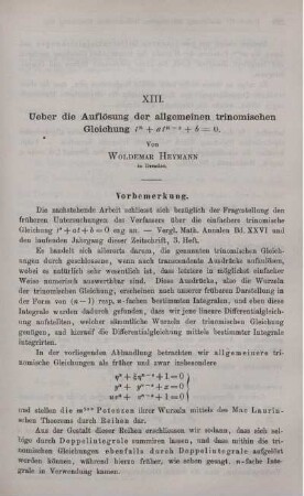 XIII. Ueber die Auflösung der allgemeinen trinomischen Gleichung ...