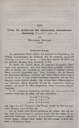 XIII. Ueber die Auflösung der allgemeinen trinomischen Gleichung ...