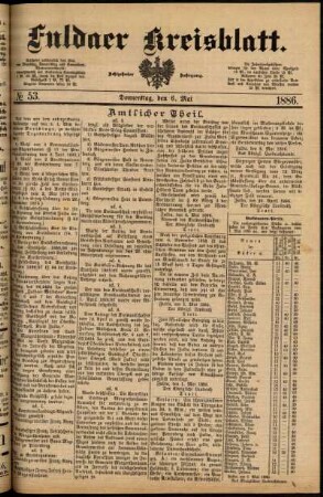 Erste Ausgabe vom Donnerstag, den 06. Mai 1886.