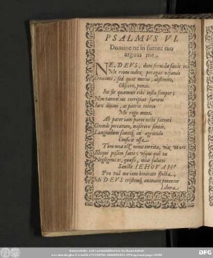 Psalmus VI. Domine ne in furore tuo arguas me.