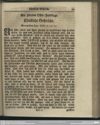 Am zweyten Oster-Feyertage. Christliche Gespräche. Evangelium Luc. XXIV. v. 13-35