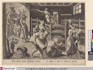 [Das Sammeln von Maulbeerblättern und die Fütterung der Seidenraupen; The gathering of mulberry leaves and the feeding of the silkworms]