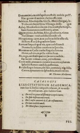 Catalogus Exercitationum Academicarum hoc Libello comprehensarum [...]