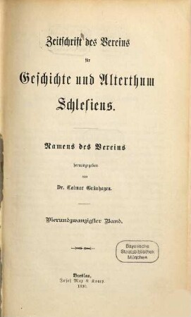 Zeitschrift des Vereins für Geschichte und Alterthum Schlesiens. 24. 1890