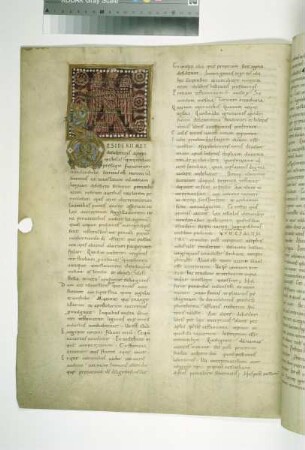 Bernward-Bibel — Schriftseite mit Initiale und Zierfeld mit Adler, Folio fol. 4v