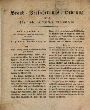 Verordnung und Instruktion, die Brand-Versicherungs-Anstalt im königlich baierischen Rheinkreise betreffend