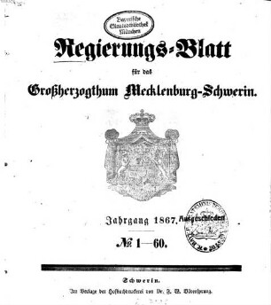 Regierungsblatt für Mecklenburg-Schwerin. 1867