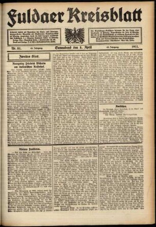 Zweite Ausgabe vom Samstag, den 08. April 1911.