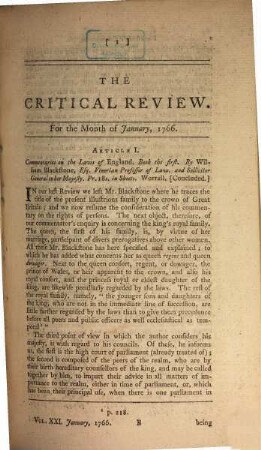 The critical review, or annals of literature. 21. 1766
