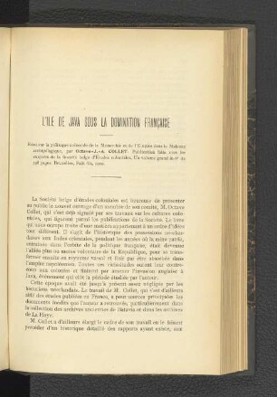 L´ile de Java sous la domination francaise