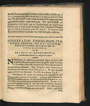 Observatio Theologo-Practica Tertia. De Rei Alienae Restitutione, Eiusque Ad Salutem Necessitate ...