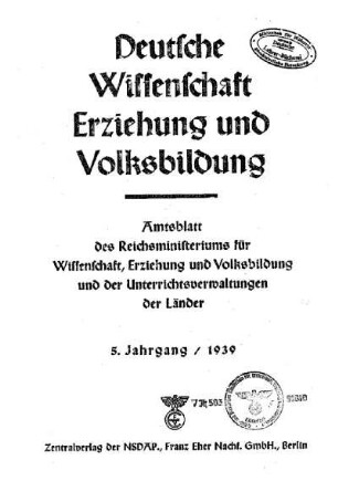 5: Deutsche Wissenschaft, Erziehung und Volksbildung - 5.1939