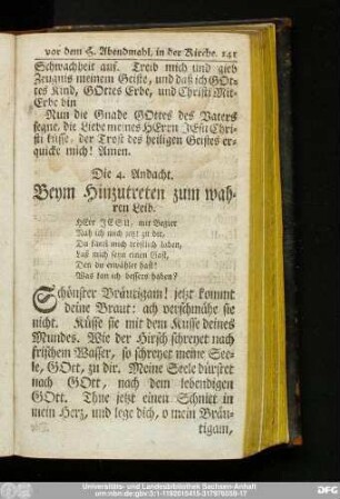 Die 4. Andacht. Beym hinzutreten zum wahren Leib.