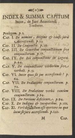Index & Summa Capitum huius, de Iure Accrescendi Tractatus