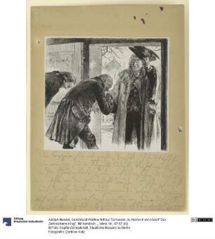 Gerichtsrat Walther tritt zur Tür herein. zu Heinrich von Kleist "Der Zerbrochene Krug". Mit handschriftlichen Korrekturnotizen auf dem Trägerpapier