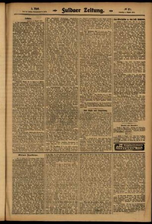 Zweite Ausgabe vom Samstag, den 02. August 1913.