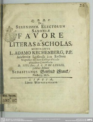De serenissim. electorum Saxoniae favore in literas & scholas