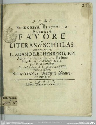 De serenissim. electorum Saxoniae favore in literas & scholas