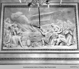 Decken- und Wanddekoration in Grisaille : Das Dankopfer Noahs