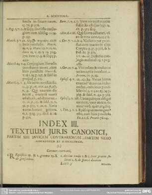 Index III. Textum Iuris Canonici, Partim Sibi Invicem Contraiorum, Partim Vero Absurdorum Et Ridiculorum