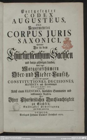 Fortsetzung des Codicis Augustei. Erste Abtheilung