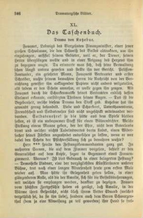 XL. Das Taschenbuch. Drama von Kotzebue