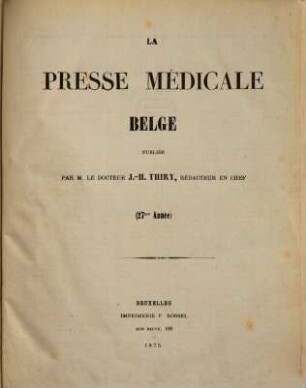 Presse médicale belge. 27. 1875