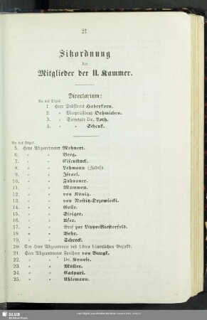 Sitzordnung der Mitglieder der II. Kammer