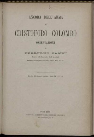 Ancora Dell' Arma di Crostoforo Colombo osservazioni