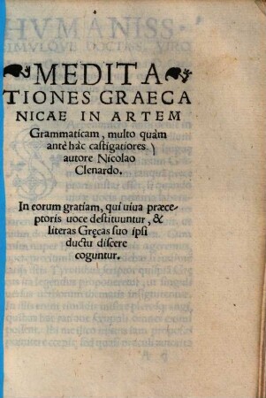 Meditationes Graecanicae in artem grammaticam : multo quam antehac castigatiores