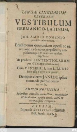 Ianuae Linguarum Reseratae Vestibulum Germanico-Latinum