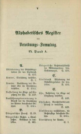 Alphabetisches Register der Verordnungs-Sammlung IX. Band A