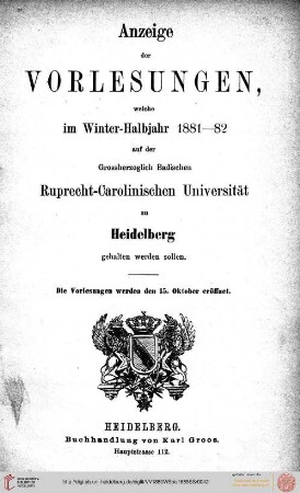 Wintersemester 1881/1882