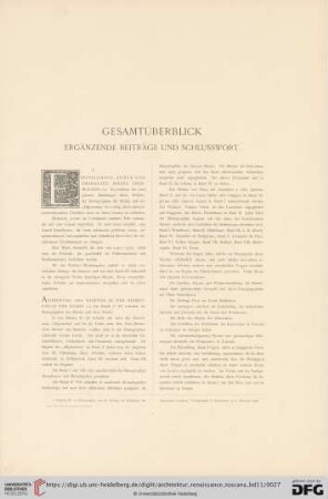 Gesamtüberblick, ergänzende Beiträge und Schlusswort