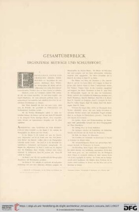Gesamtüberblick, ergänzende Beiträge und Schlusswort
