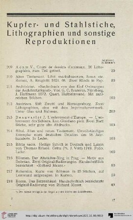 Kupfer- und Stahlstiche, Lithographien und sonstige Reproduktionen (Nr. 209-317)