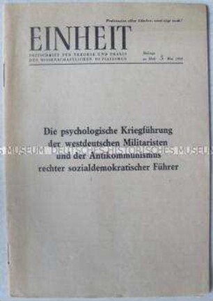 Sonderdruck der "Einheit" zum Kalten Krieg