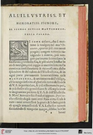 All’illustriss. et honoratiss. Signore […]