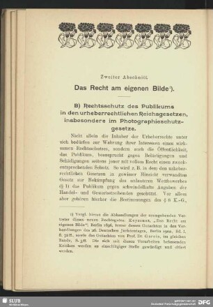Zweiter Abschnitt - Das Recht am eigenen Bilde