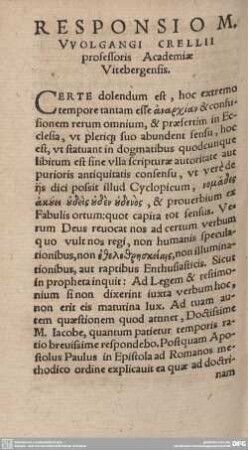 RESPONSIO M. VUOLGANGI CRELLII professoris Academiae Vitebergensis.