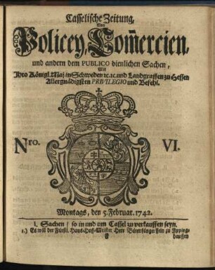 Nro. VI, Montags, den 5. Februar 1742