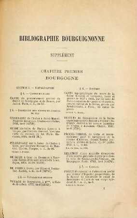 Bibliographie Bourguignonne ou Catalogue méthodique d'ouvrages relatifs a la Bourgogne : Sciences, Arts, Histoire ; Publication de l'Académie des Sciences Arts et Belles-Lettres de Dijon. Supplement
